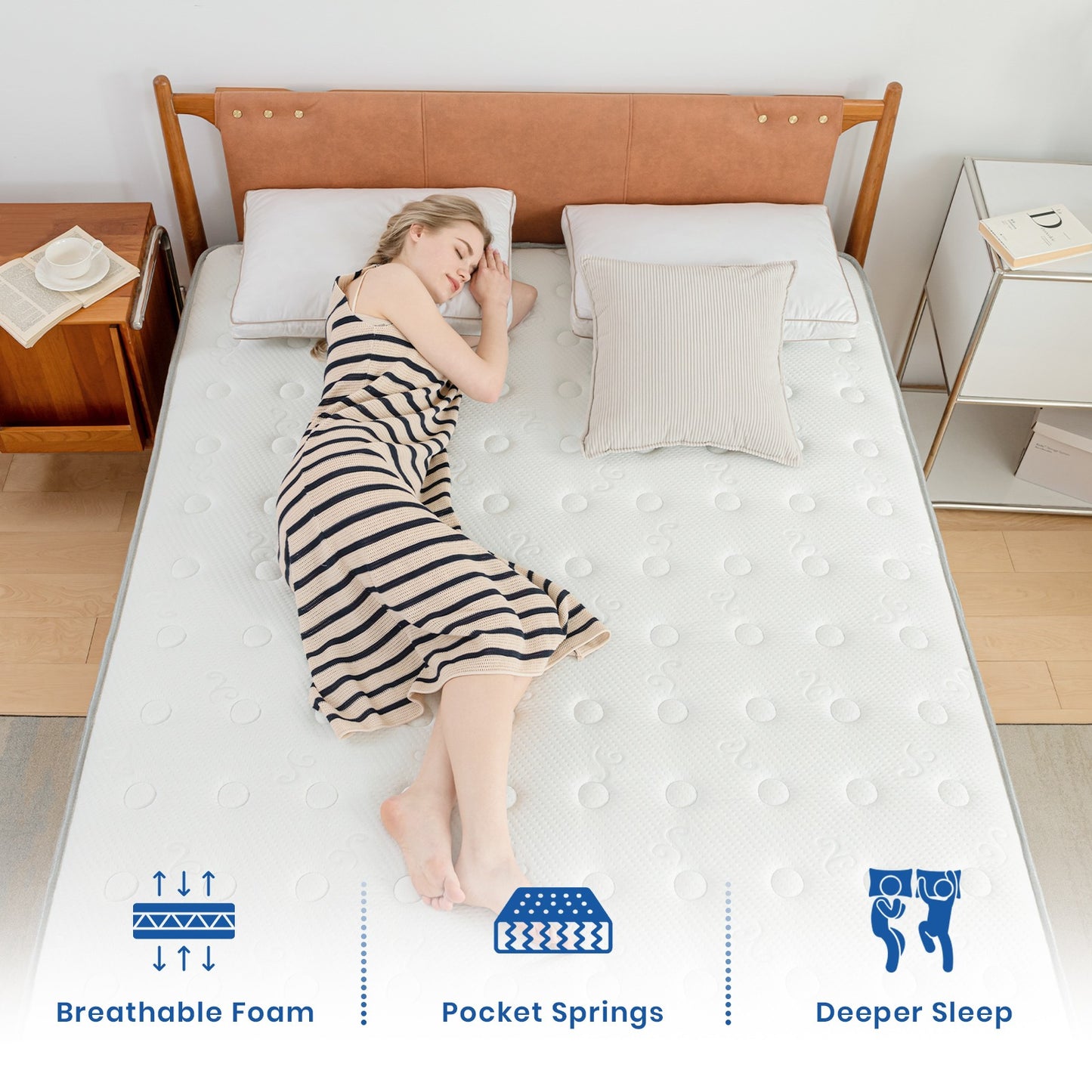 King Size Mattresses 5FT, 8 Inch Memory Foam Pocket Sprung Mattress, Individually Wrapped Pocket Springs Hybrid Mattress with Breathable Foam, Medium-Firm Feel furniture for home