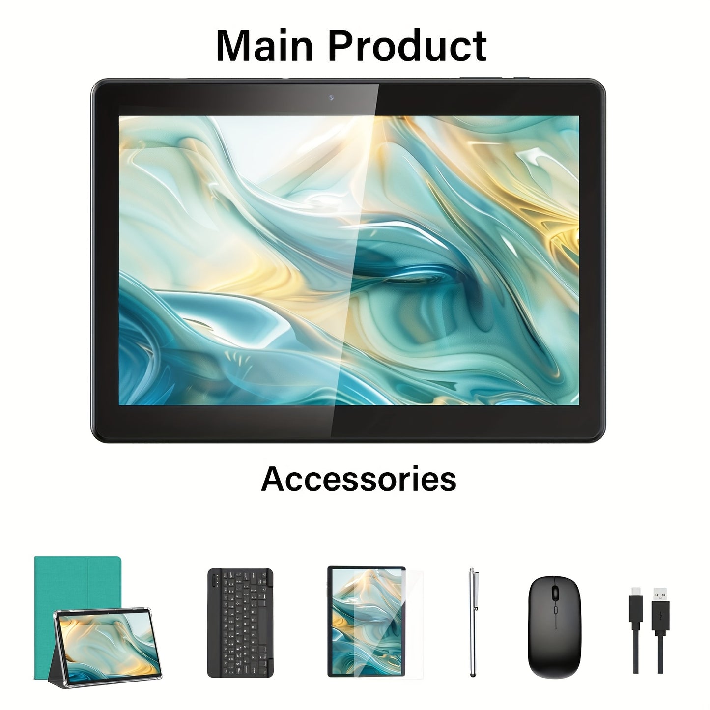 QDDQ 25.65cm Tablet Android 13, 2-in-1 Tablet With Keyboard, Mouse, Case, Stylus, 12GB(6GB+6GB Expanded) For RAM, 256GB Storage, FHD IPS Touch Screen, 5+8MP Dual Camera, Type-C (Without Adapter)