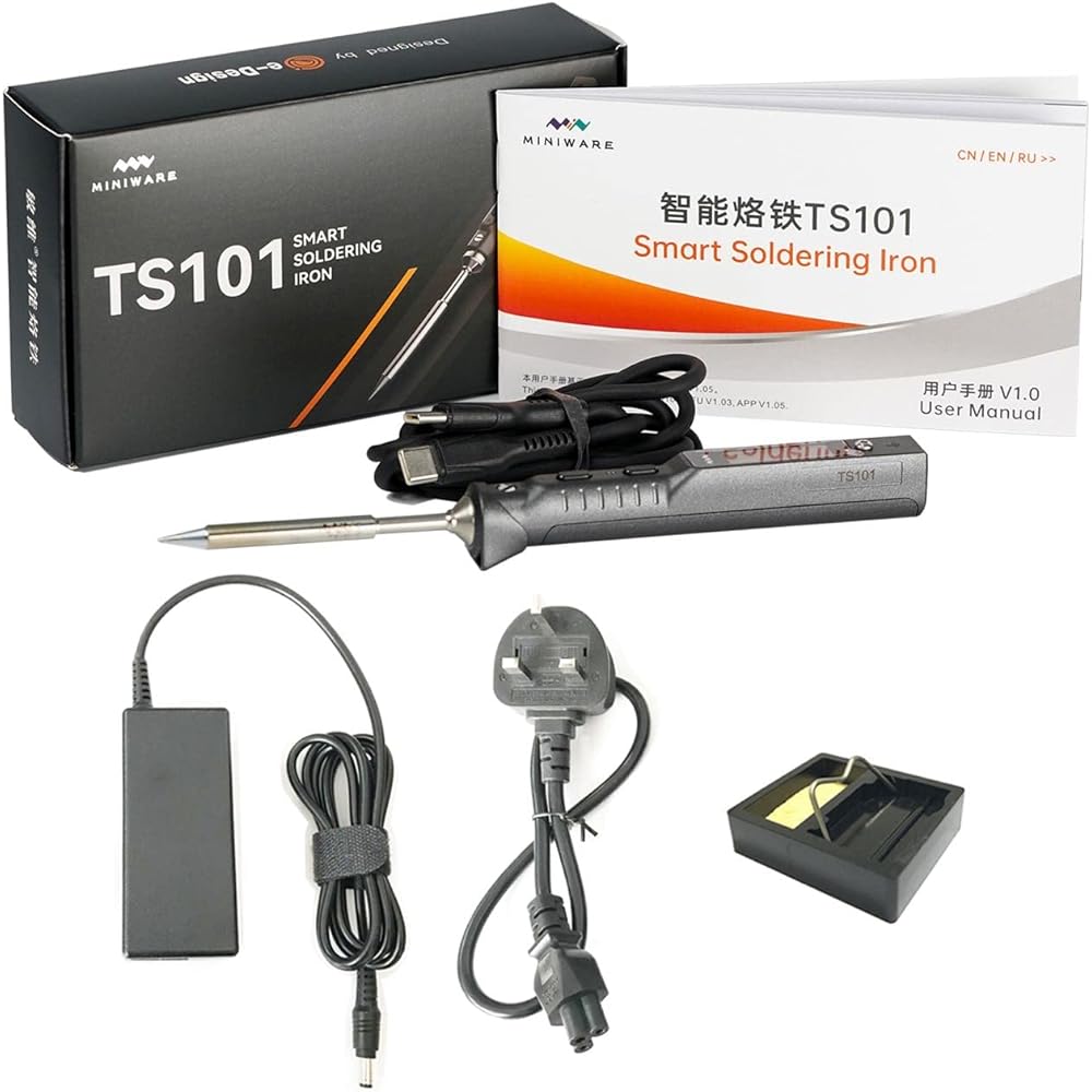 NEW Original TS101 Smart Portable Digital USB Type C Fast Heating Temperature Adjustable TS100 Upgraded Soldering Iron Kit (with UK Power Supply & B2 Tip)