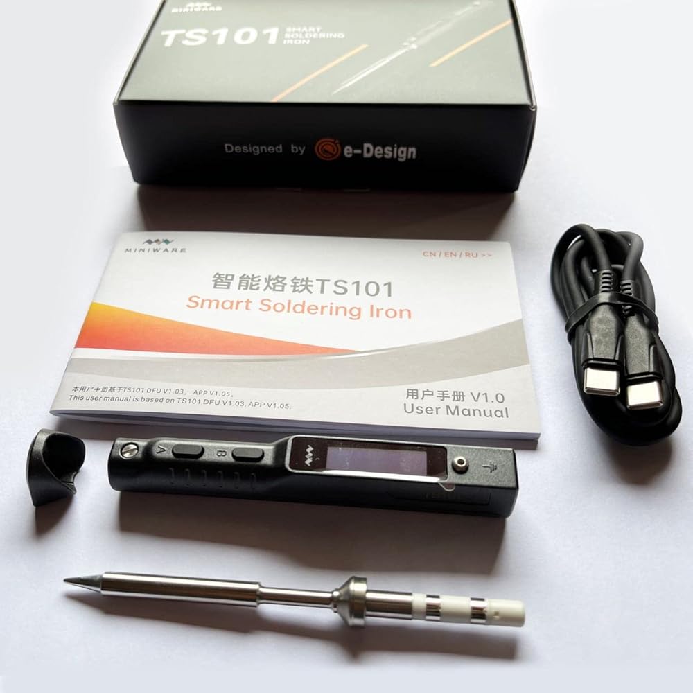 NEW Original TS101 Smart Portable Digital USB Type C Fast Heating Temperature Adjustable TS100 Upgraded Soldering Iron Kit (with UK Power Supply & B2 Tip)