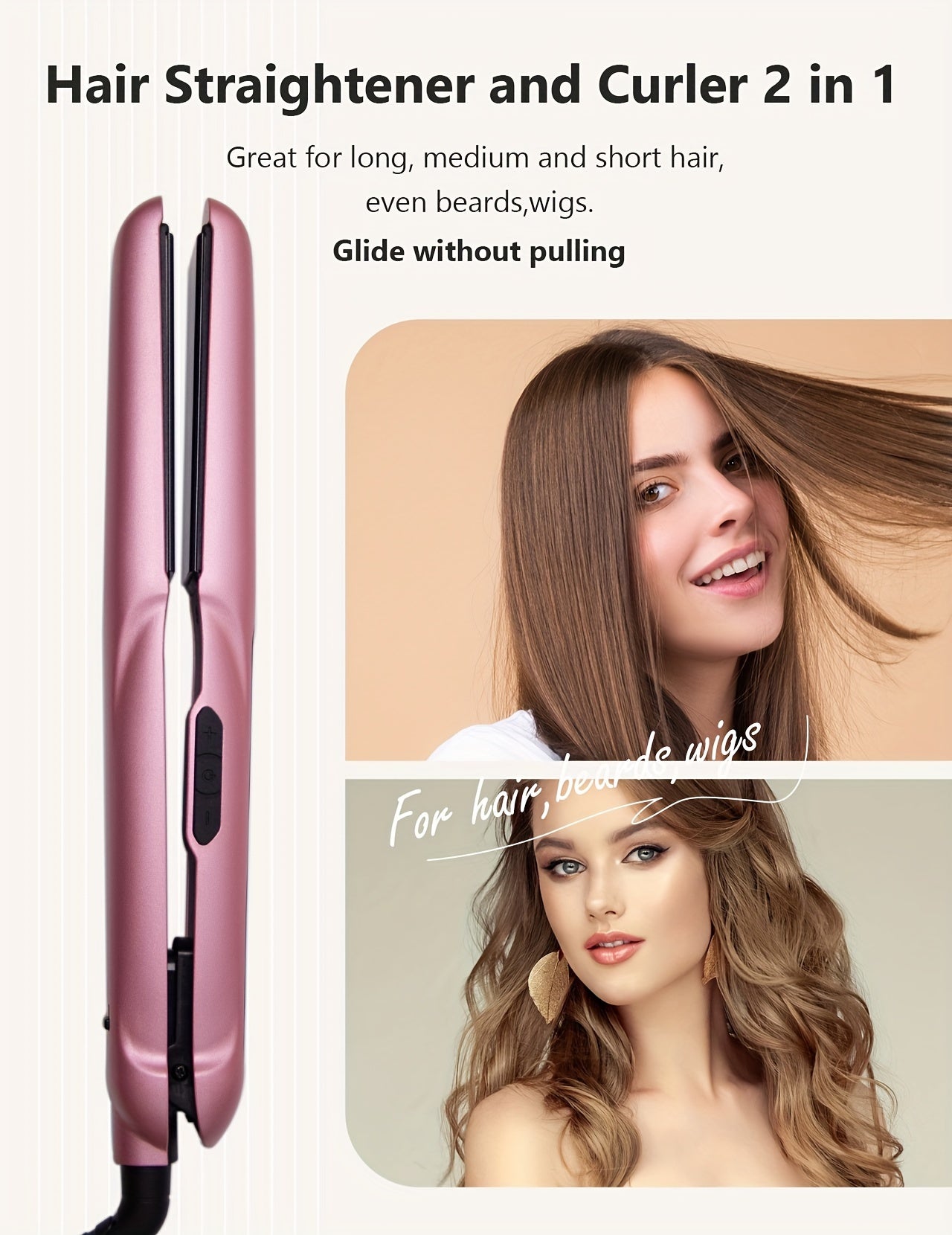 ANGENIL Hair Straightener And Curler 2 In 1, Professional Flat Iron For Women, Portable Ceramic Hair Straightener, LCD Display, Fast Heating, Flat Iron 2.54 Cm For All Hair Types, Mother's Day Gift