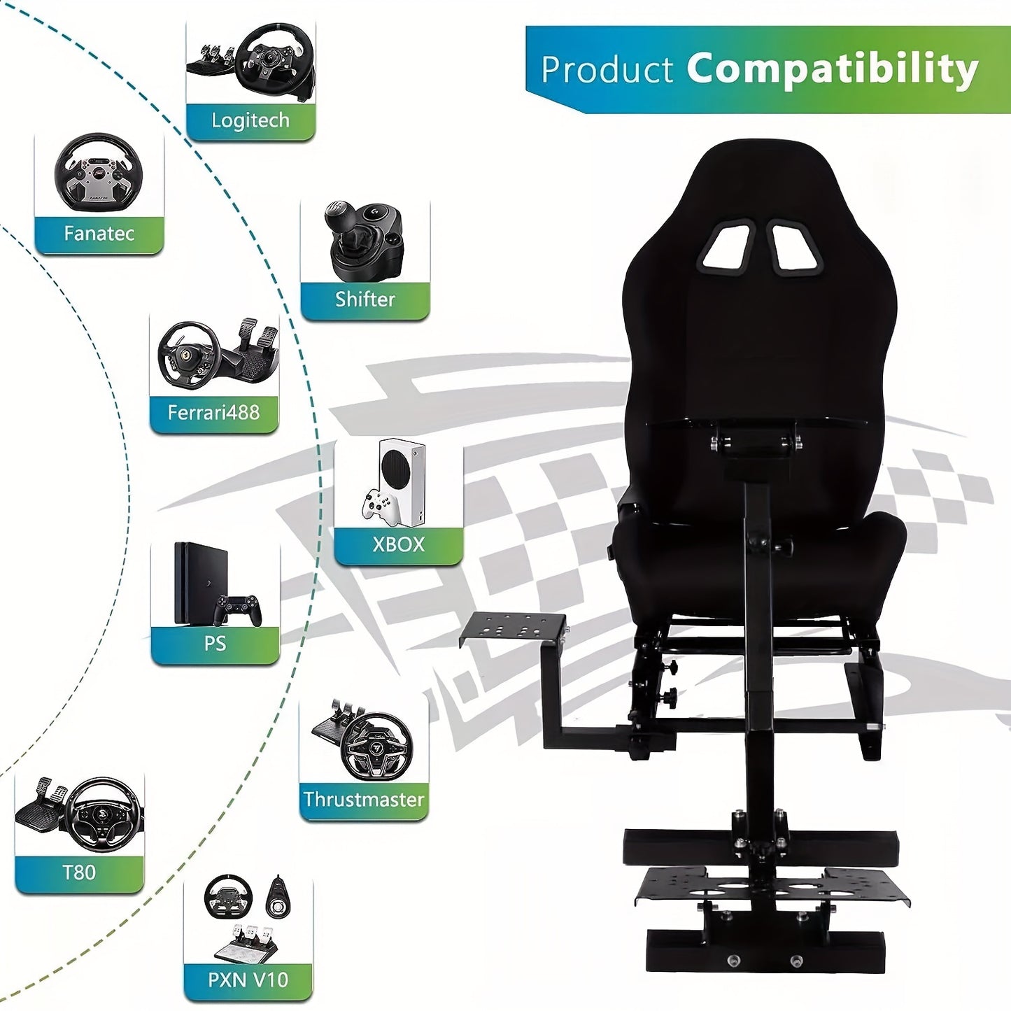 Minneer Racing Cockpit Stable Wheel Stand With Black Seat Adjustable Fit For Logitech G27 G29 G920, Thrustmaster T80 T150 Without Wheel, Pedals, And Shifter