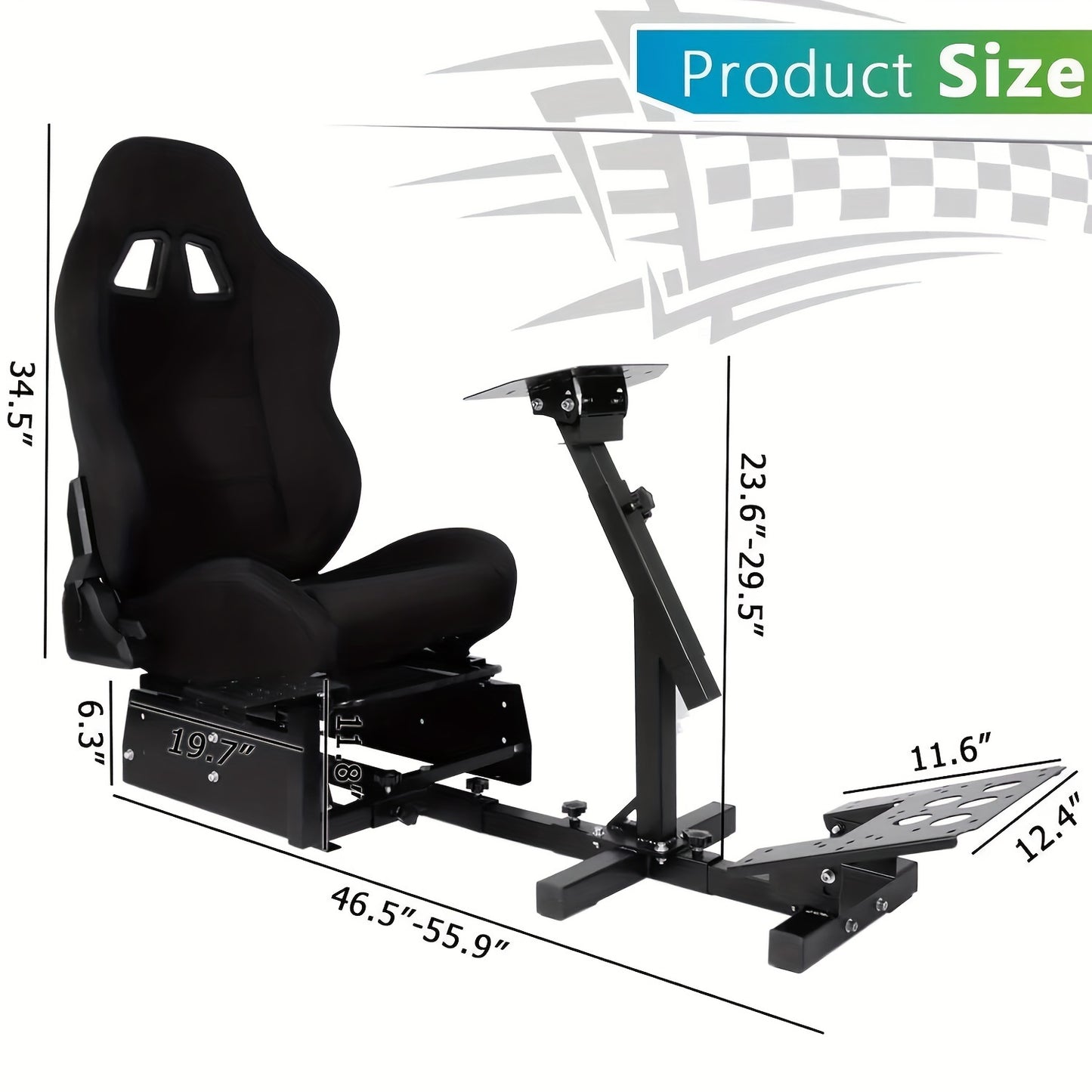 Minneer Racing Cockpit Stable Wheel Stand With Black Seat Adjustable Fit For Logitech G27 G29 G920, Thrustmaster T80 T150 Without Wheel, Pedals, And Shifter