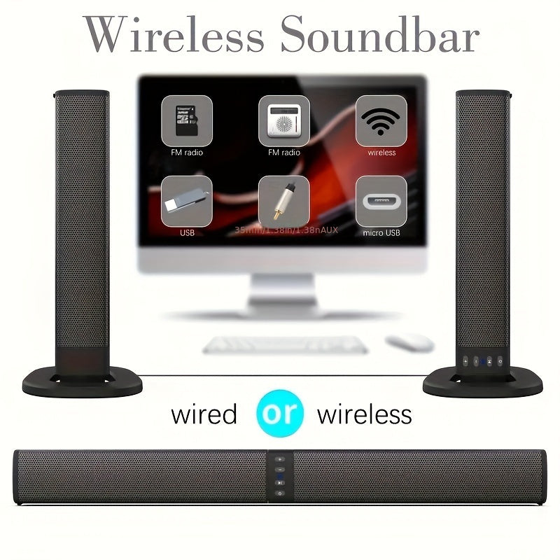 20W Wireless Home Theater Sound Bar System with 3D Surround, Detachable Subwoofer - Wireless Enabled, USB Charging, TF/AUX/FM/RCA Inputs for Movies, Gaming & Music