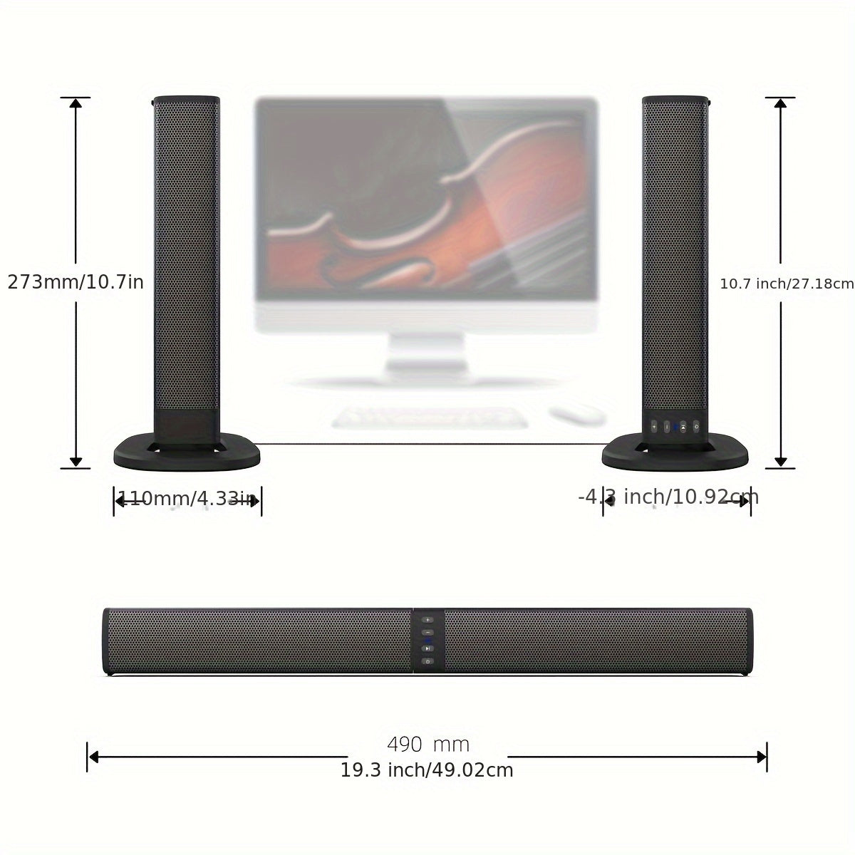 20W Wireless Home Theater Sound Bar System with 3D Surround, Detachable Subwoofer - Wireless Enabled, USB Charging, TF/AUX/FM/RCA Inputs for Movies, Gaming & Music