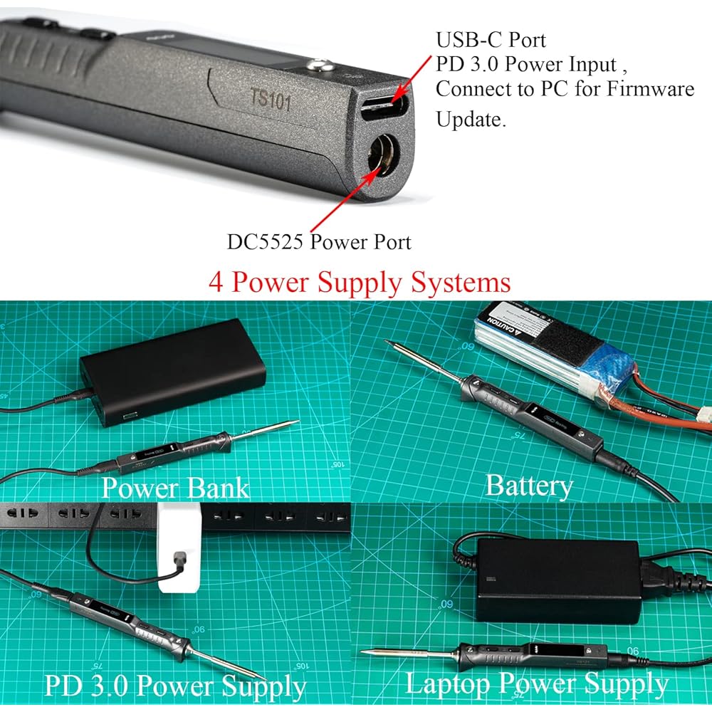 NEW Original TS101 Smart Portable Digital USB Type C Fast Heating Temperature Adjustable TS100 Upgraded Soldering Iron Kit (with UK Power Supply & B2 Tip)