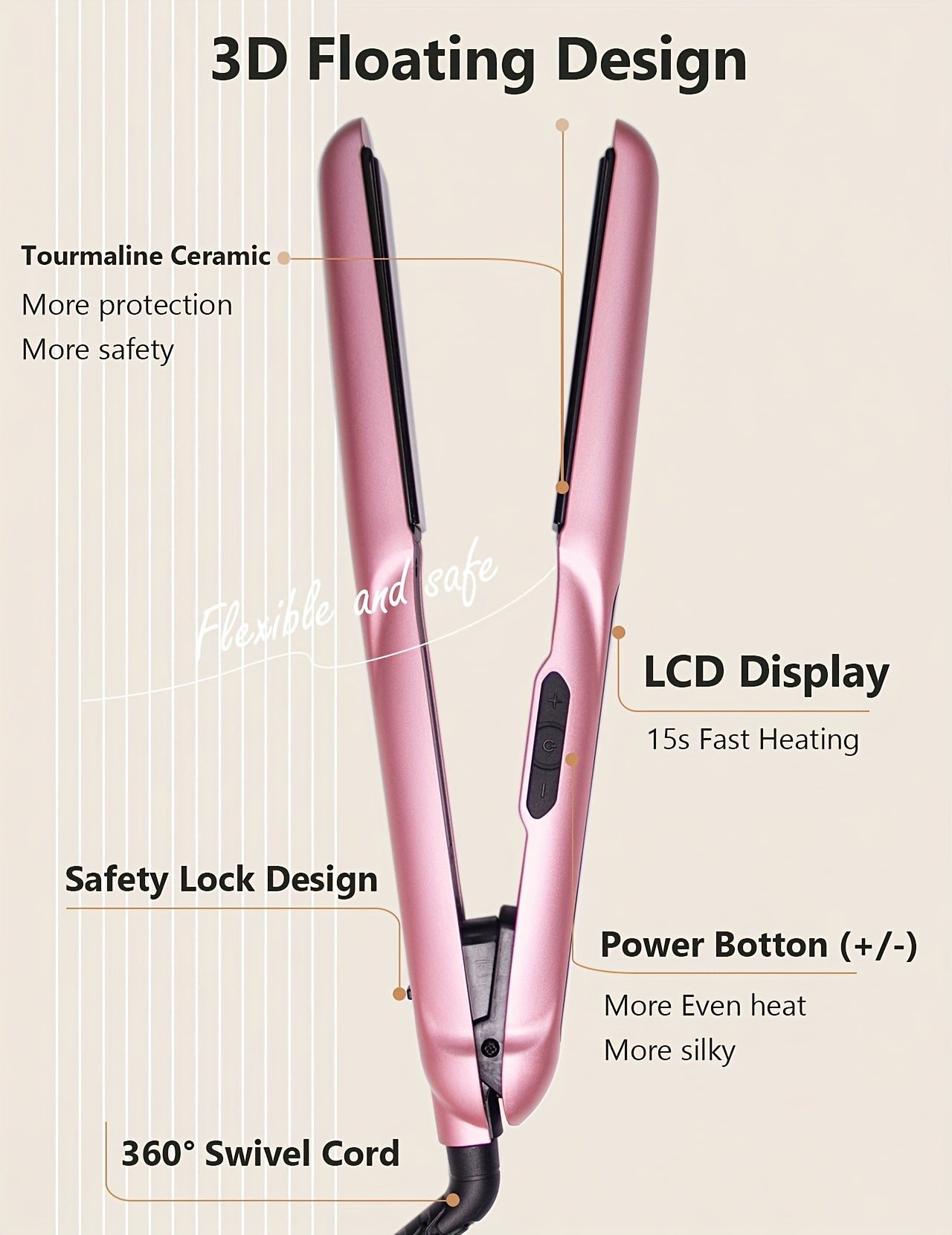 ANGENIL Hair Straightener And Curler 2 In 1, Professional Flat Iron For Women, Portable Ceramic Hair Straightener, LCD Display, Fast Heating, Flat Iron 2.54 Cm For All Hair Types, Mother's Day Gift