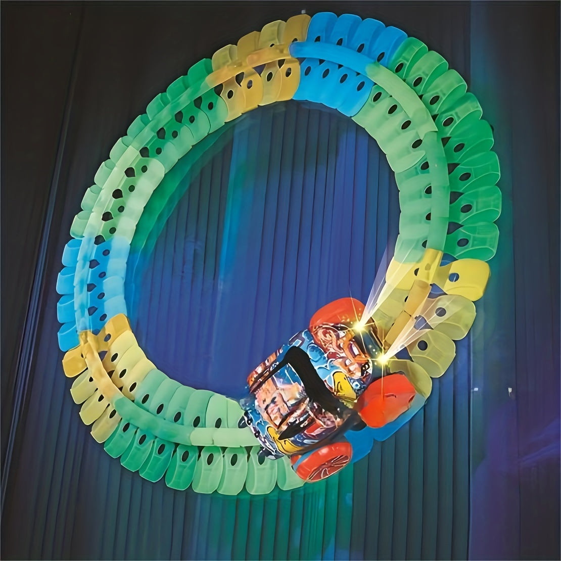 Flexible Kids Track Cars Set, LED Light-Up Race Car, Bendable Analog Track System, ABS Material, No Battery Required, Colorful Birthday Gift for Boys