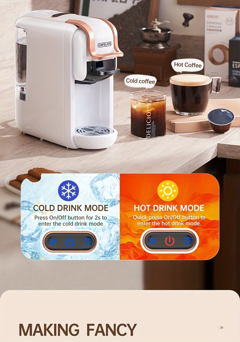 Cafelffe 4-in-1 Espresso Machine - Hot & Cold Automatic Capsule Coffee Maker, 19Bar Pressure, Compatible with Nespresso, Dolce Gusto Pods & ESEpods, Easy Clean, Perfect for Home Kitchen - Ideal Gift for Holidays