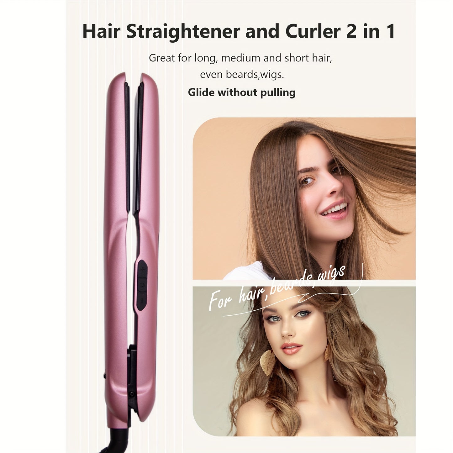 ANGENIL Hair Straightener And Curler 2 In 1, Professional Flat Iron For Women, Portable Ceramic Hair Straightener, LCD Display, Fast Heating, Flat Iron 2.54 Cm For All Hair Types, Mother's Day Gift