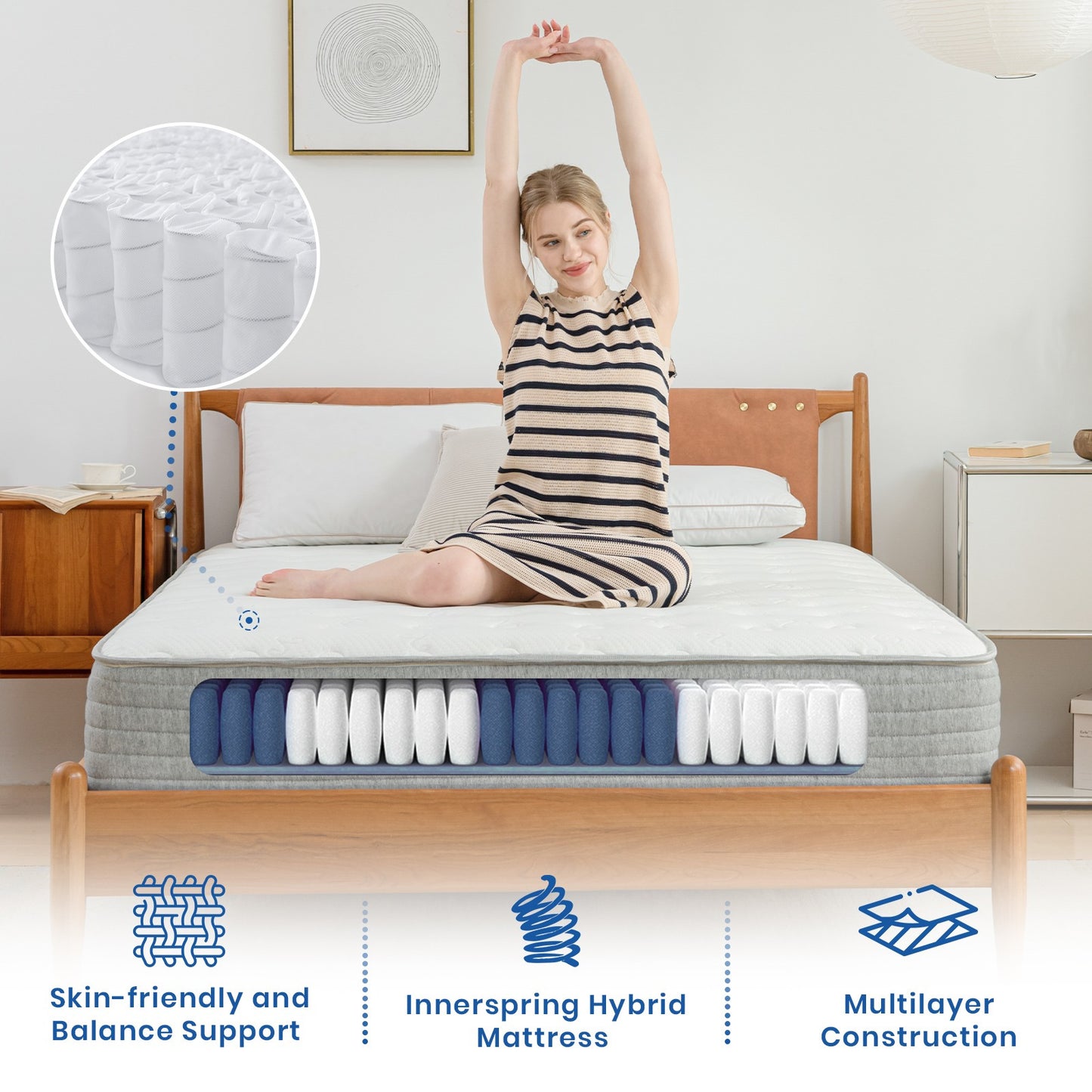 King Size Mattresses 5FT, 8 Inch Memory Foam Pocket Sprung Mattress, Individually Wrapped Pocket Springs Hybrid Mattress with Breathable Foam, Medium-Firm Feel furniture for home