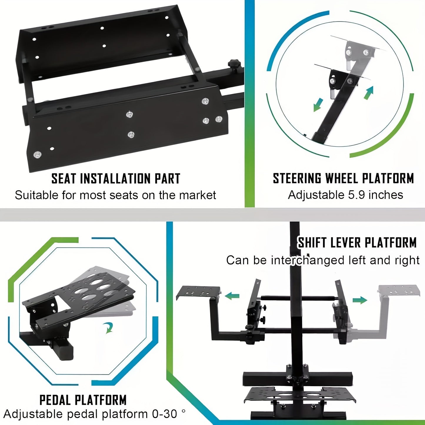 Minneer Racing Cockpit Stable Wheel Stand With Black Seat Adjustable Fit For Logitech G27 G29 G920, Thrustmaster T80 T150 Without Wheel, Pedals, And Shifter