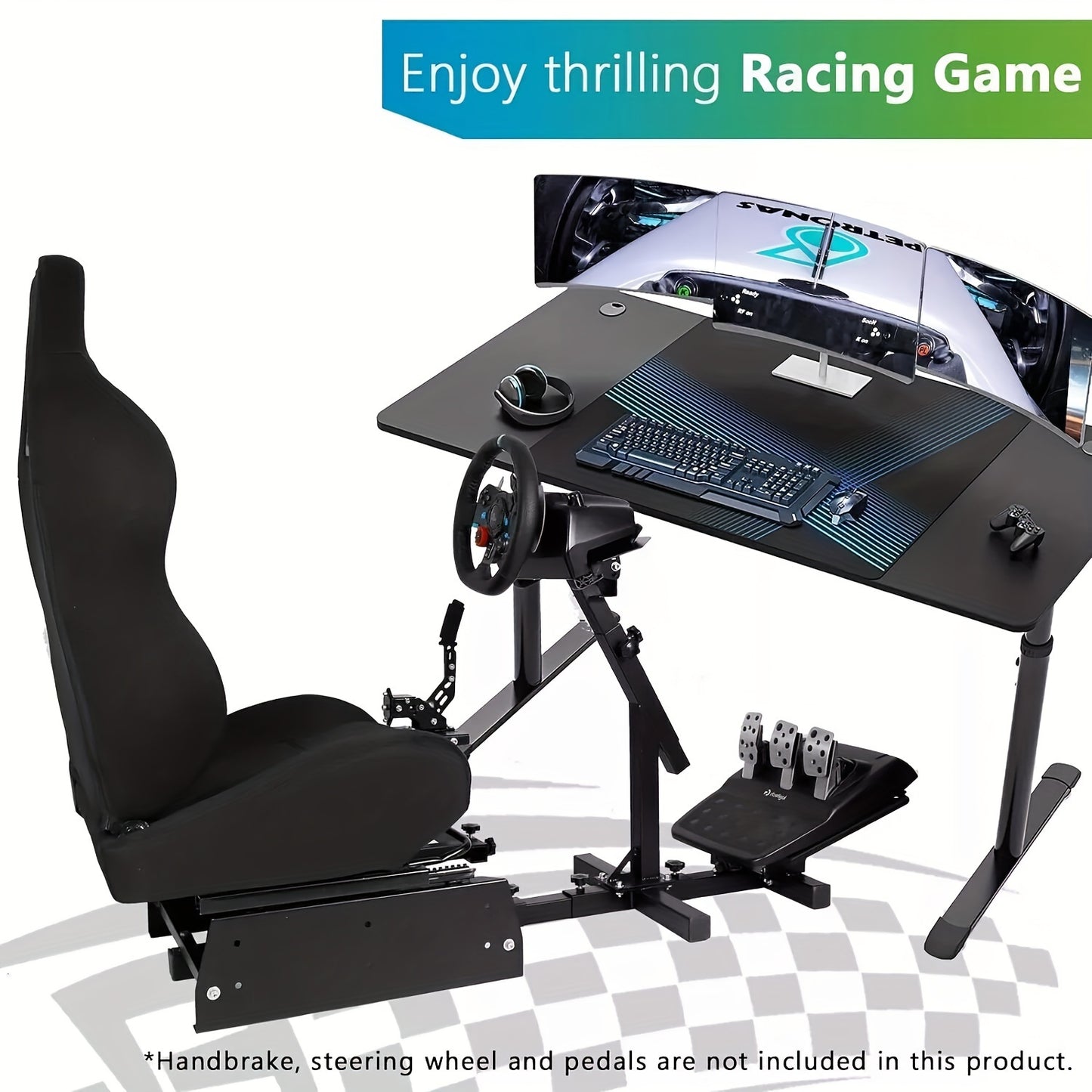 Minneer Racing Cockpit Stable Wheel Stand With Black Seat Adjustable Fit For Logitech G27 G29 G920, Thrustmaster T80 T150 Without Wheel, Pedals, And Shifter