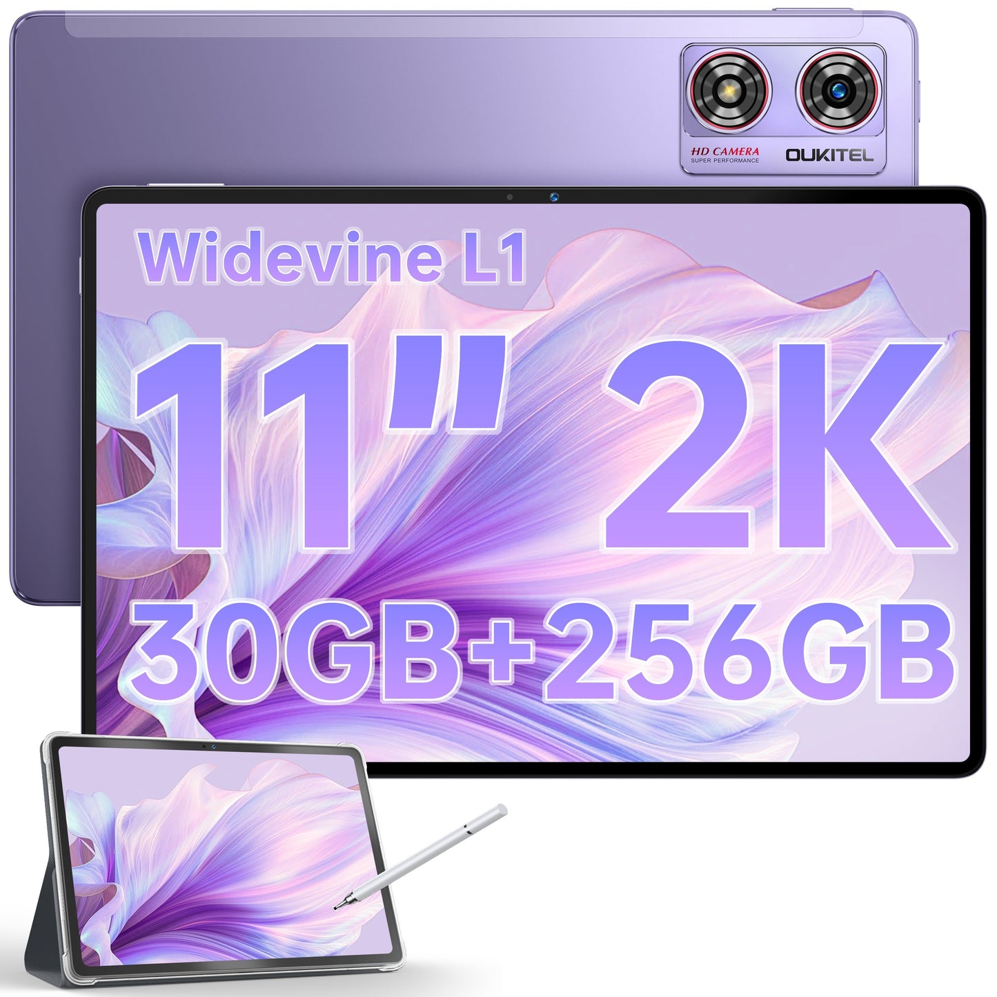 OUKITEL OT8 11" Gaming Tablet with Stylus Pen, for Android 13, 30GB for RAM + 256GB ROM, 8800mAh Battery, Dual SIM, 13MP & 8MP Cameras, Wi-Fi & 4G LTE, Type-C Fast Charging - Purple, Educational Tool|Sleek Design|Vibrant Disp