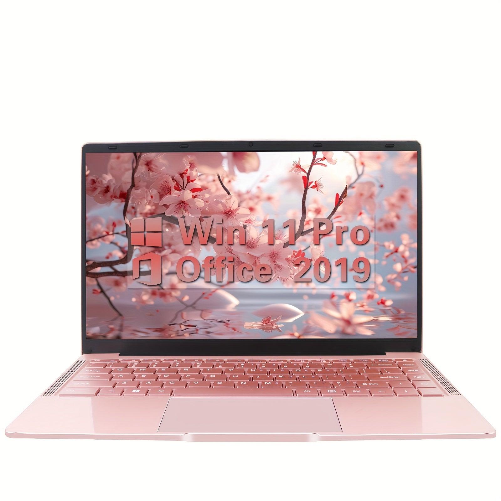 35.56cm Rose Gold Laptop Celeron N4120 FHD IPS Display 8GB DDR4, 128GB SSD Ultra-Thin Notebook, Windows 11&Office 2019/USB3.0/BT, Perfect For Study, Work - al-zeb-store