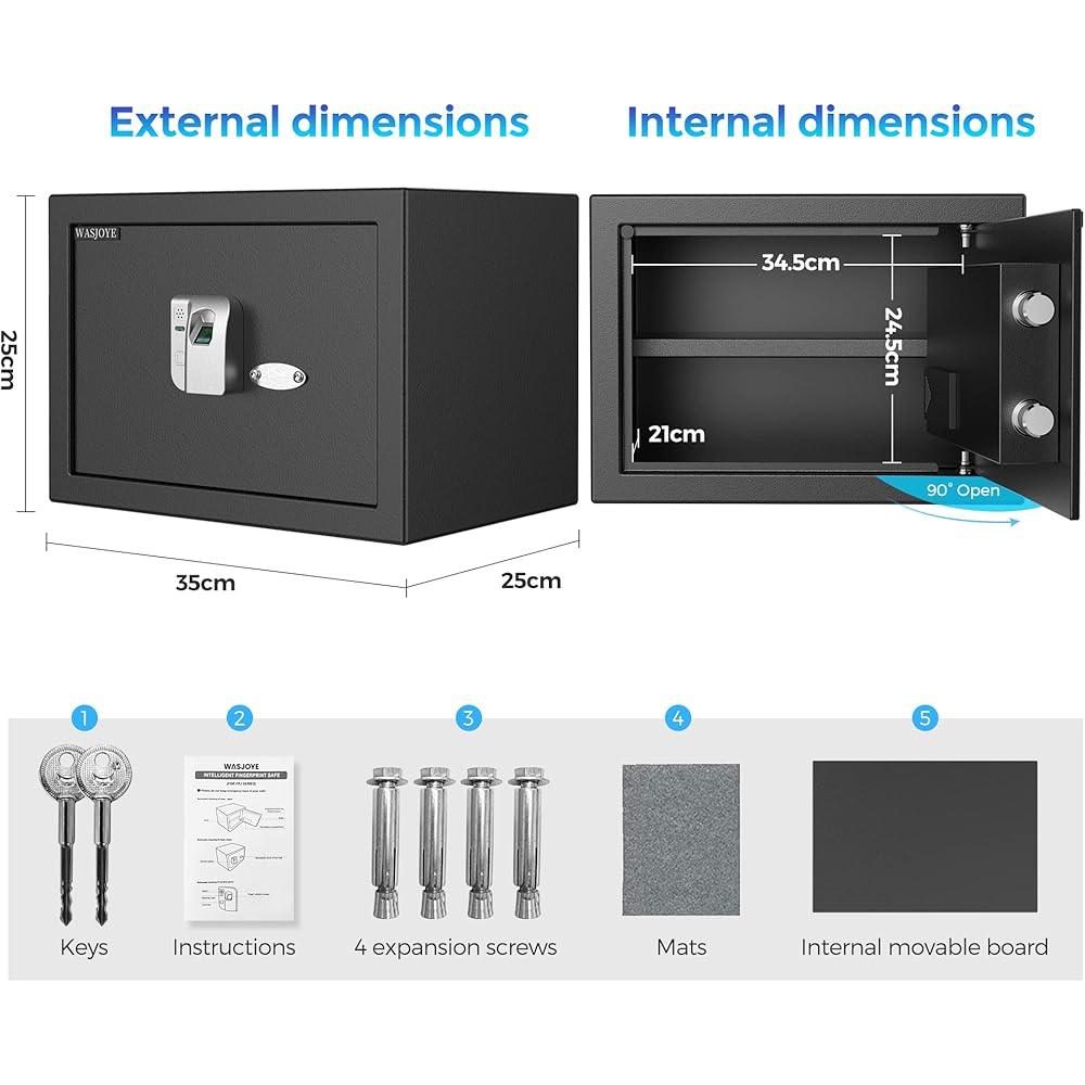 NEW 16.06L Fingerprint Security Cabinet Safe Box Electronic Personal Home Safe with Biometric Safety Fingerprint Key Lock for Office Hl Jewelry Gun Safe Storage (25x35x25 cm) - al-zeb-store