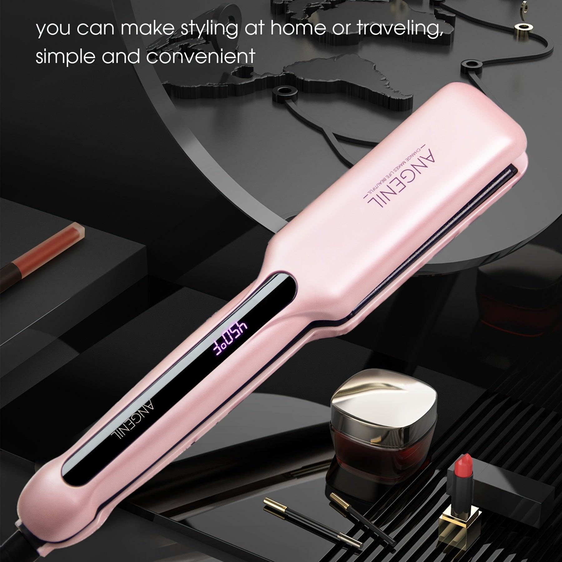 ANGENIL Professional Ceramic Hair Straightener & Curler - Pink, 4.06cm Wide Plate, Argan Oil Infused, Heat Adjustable Flat Iron with UK Plug, Includes Styling Clips, Gloves & Storage Case - Ideal for All Hair Types - al-zeb-store