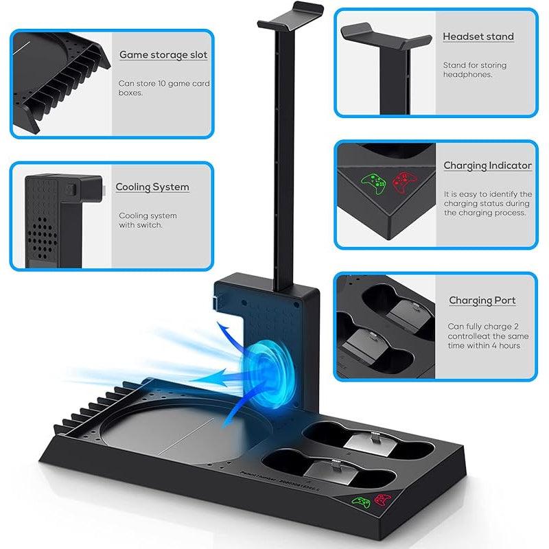 luxury Cooling Stand with Controller Charger Battery Pack for Xbox Series X Accessories, Charging Station with Cooling Fan System, 2x1400mAh Rechargeable Batteries, Headset Holder, Game Slots - al-zeb-store