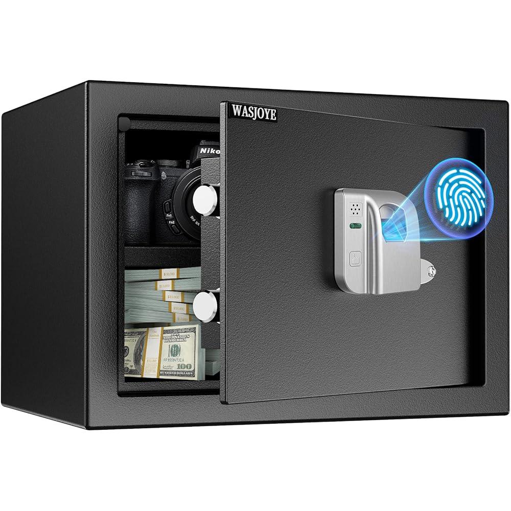 NEW 16.06L Fingerprint Security Cabinet Safe Box Electronic Personal Home Safe with Biometric Safety Fingerprint Key Lock for Office Hl Jewelry Gun Safe Storage (25x35x25 cm) - al-zeb-store