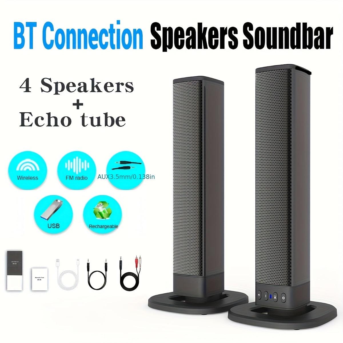 2-in-1 Wireless Stereo Bar Speaker - Home Theater System With Subwoofer, Bass Enhancement, Wireless Connectivity, TF, AUX, FM, RCA, TWS, 2000mAh Rechargeable Battery, Compatible With DVD Player, TV, Computer, Mobile Phone, Ga - al-zeb-store