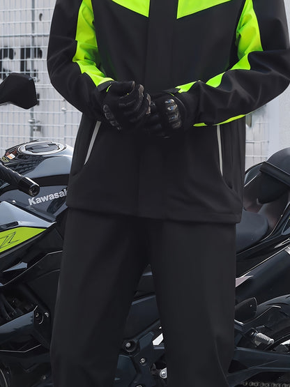 Men'S Raincoat Suit, Raincoat And Rain Pants Waterproof Suit, Motorcycle Riding Suit, Outdoor Waterproof, Breathable, High Performance, Durable Rain Gear, Suitable for Sports, Hiking, Travel B036 Black And Fluorescent Green - al-zeb-store