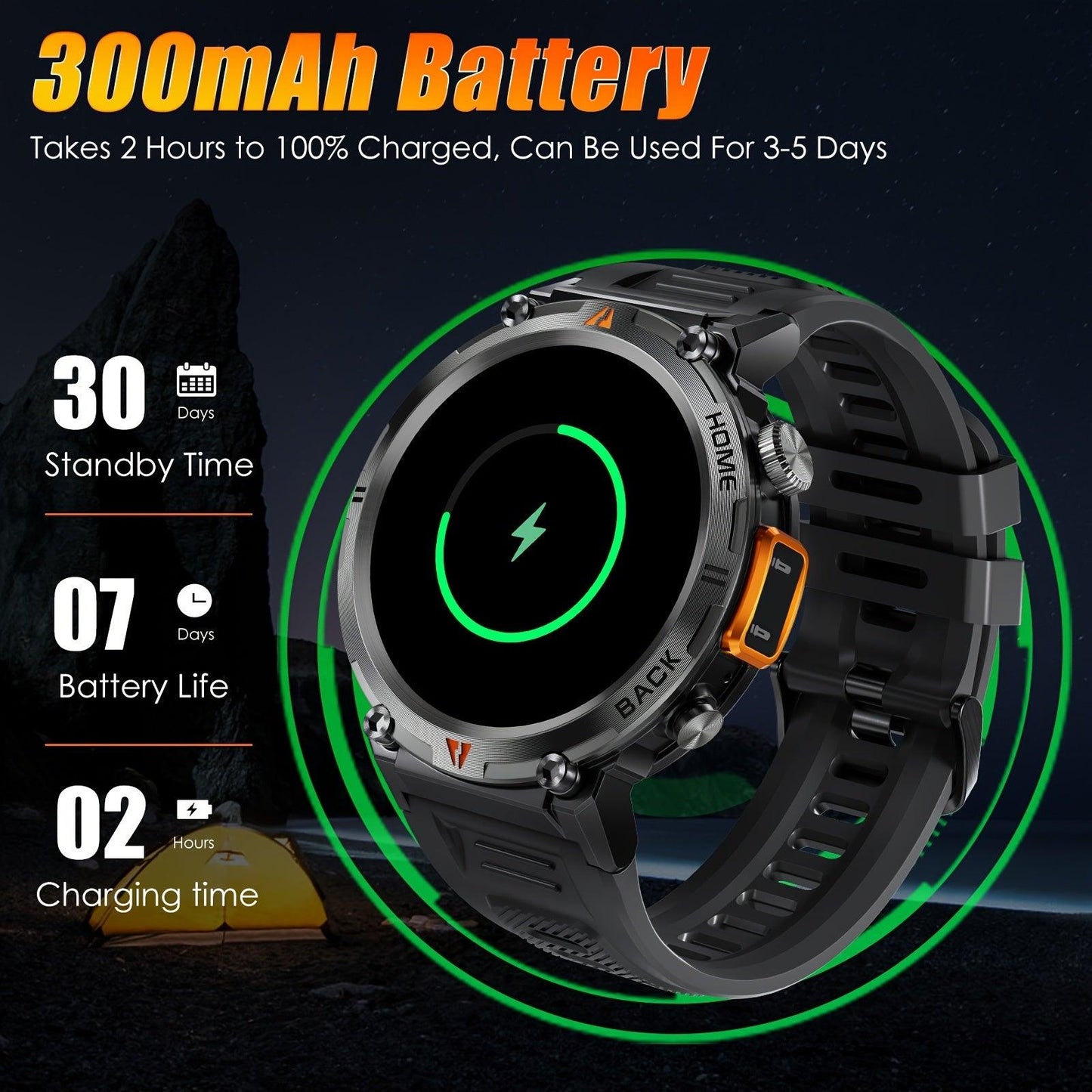 1pc INEYES KE3 Men'S Smartwatch, 3.68cm HD TFT Display, 300mAh Rechargeable Battery, USB Charging, 3ATM Water Resistant, Alloy Body, Silicone Strap, Call Function, Pedometer, LED Flashlight, Multiple Sports Modes, RTL8763EWE - al-zeb-store