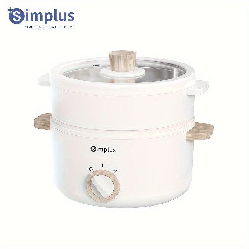 Simplus 1.5L Multi-Functional Electric Cooker with Steamer Lid, Stainless Steel, Dual Temperature Control, Long Handle, Anti-Scald Base, Overheat Protection - Ideal for Various Cooking Needs - al-zeb-store