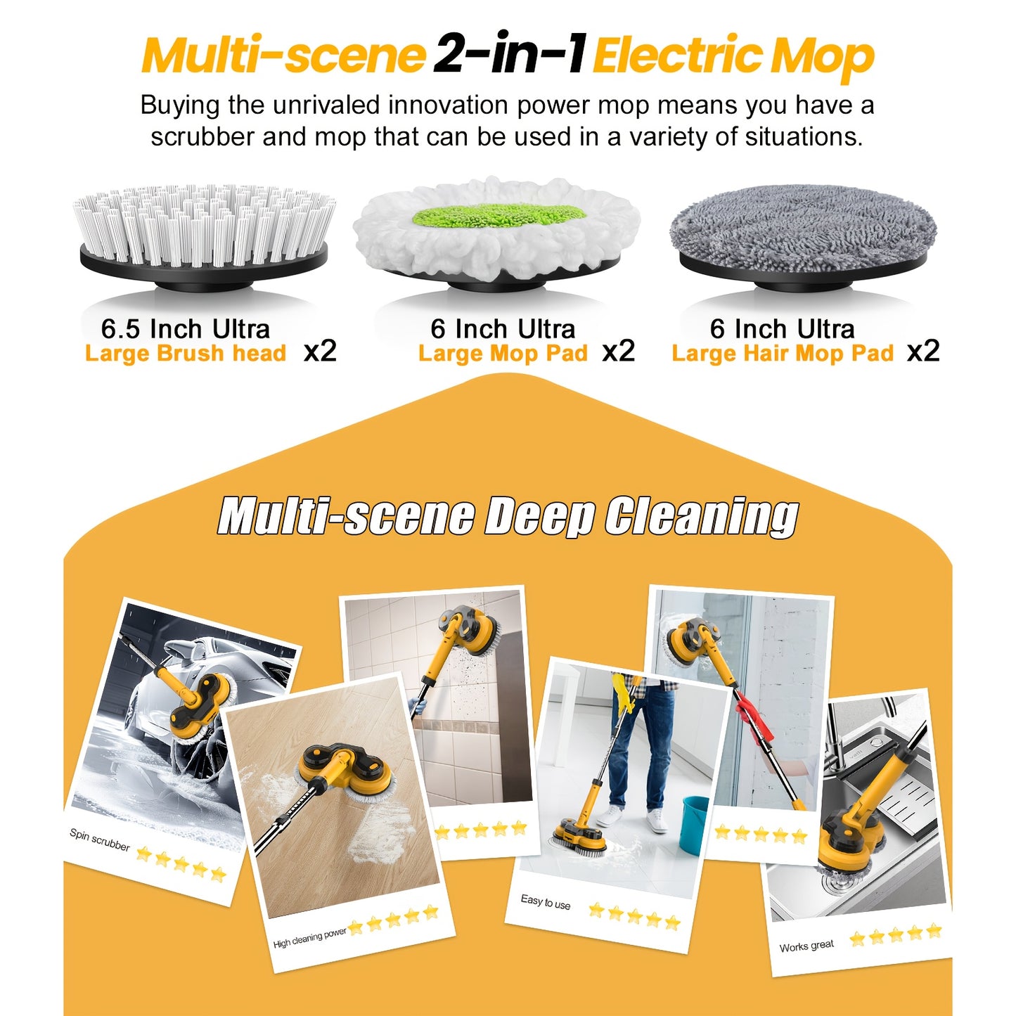 6000mAh Battery Electric Mop M1, 800RPM Cordless Electric Power Scrubber & Mops For Floor Cleaning, Best Automatic Spin Mops With Smart Display, Rotating Mop With LED Light & Water Spray