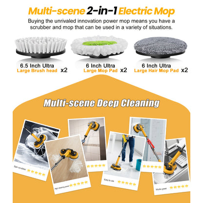 6000mAh Battery Electric Mop M1, 800RPM Cordless Electric Power Scrubber & Mops For Floor Cleaning, Best Automatic Spin Mops With Smart Display, Rotating Mop With LED Light & Water Spray