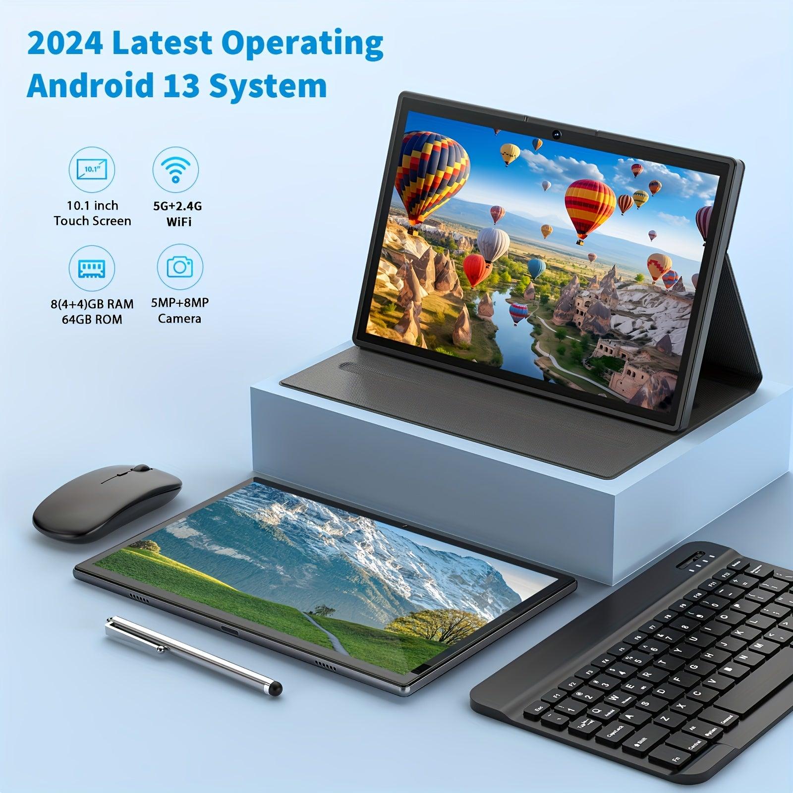 QDDQ 25.65cm for Android Tablet 2-in-1 with Keyboard, Case, Mouse & Stylus - for Android 13, 4GB for RAM Expansion, 64GB Storage, Dual Cameras (5MP+8MP), WiFi, Wireless, GMS, USB-C Charging - al-zeb-store