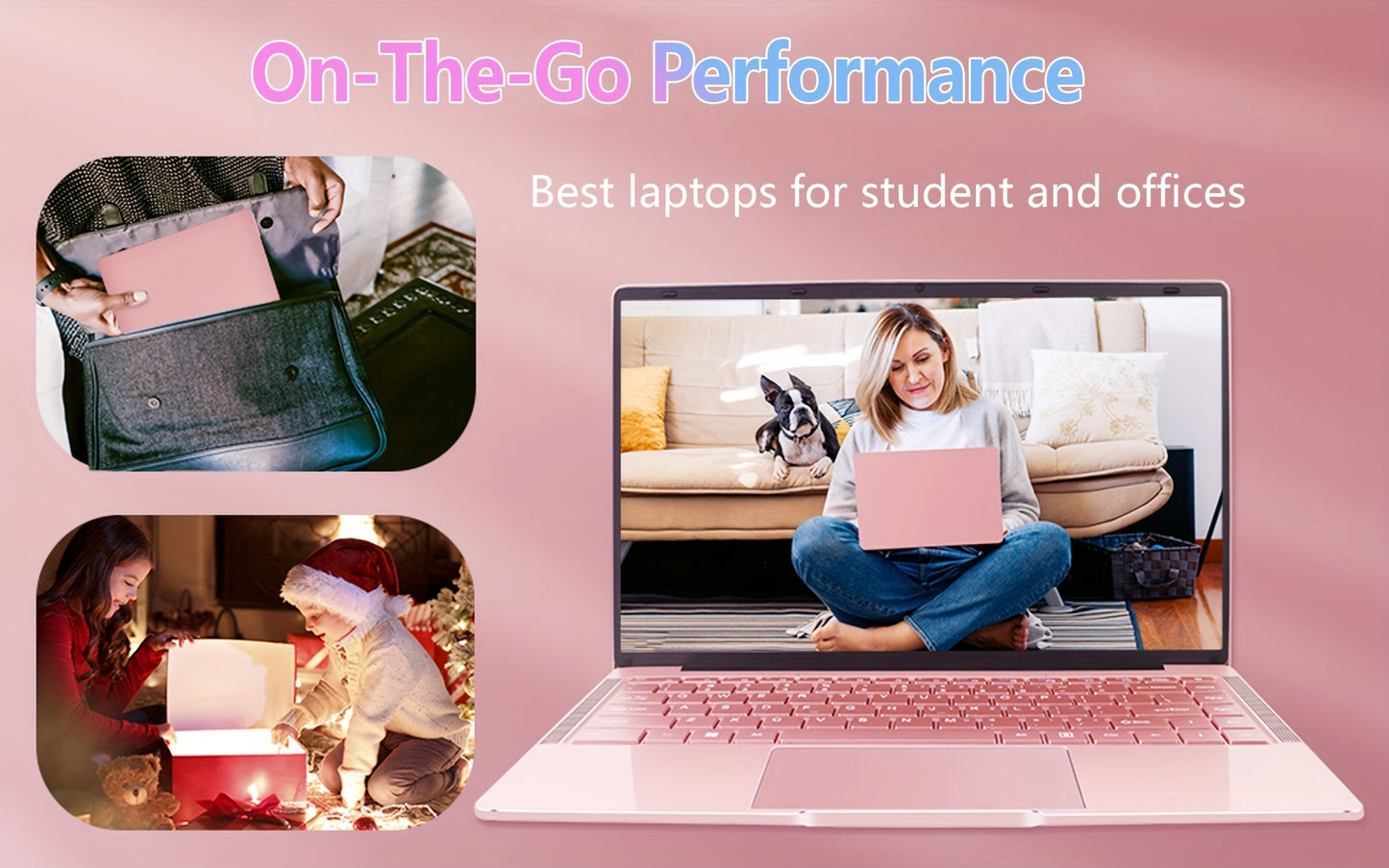 14" Rose Gold Laptop Windows 11&Office 2019/ Celeron J4125/ FHD IPS Display/8GB DDR4/ 128GB SSD/ Ultra-Thin Notebook/ USB3.0/ BT/ Perfect For Study/ Work - al-zeb-store