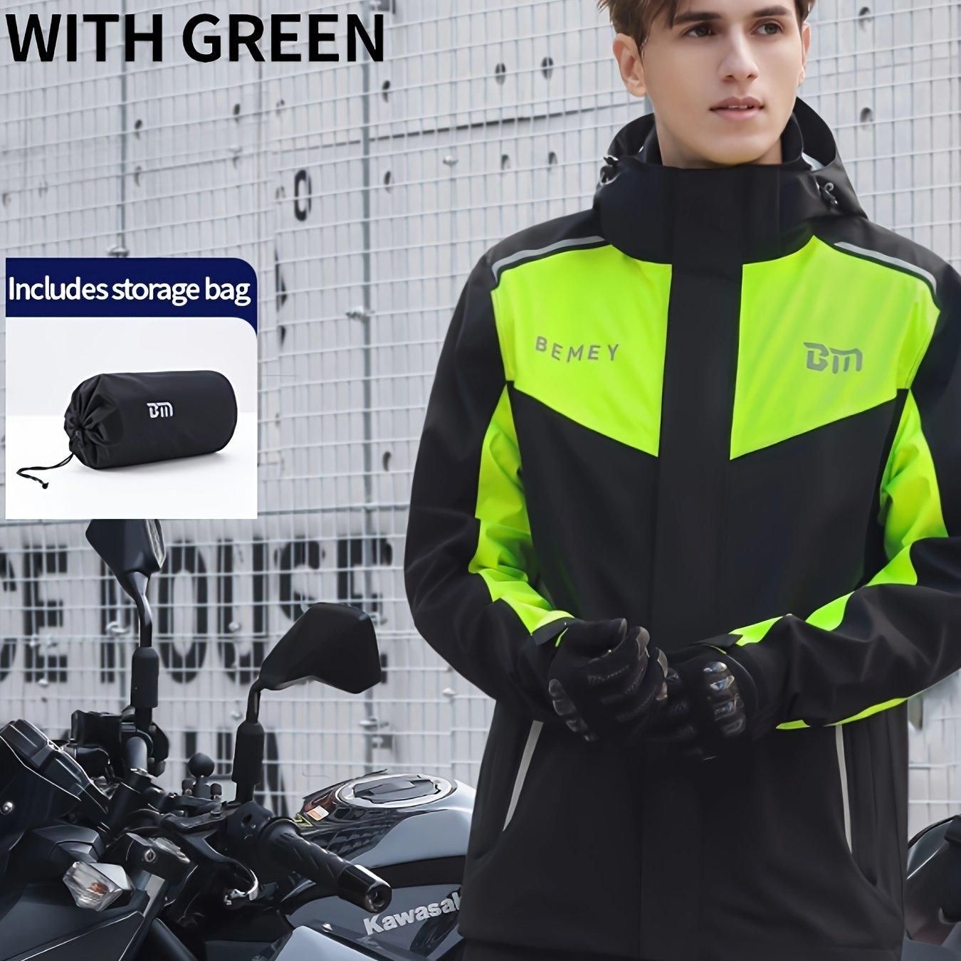 Men'S Raincoat Suit, Raincoat And Rain Pants Waterproof Suit, Motorcycle Riding Suit, Outdoor Waterproof, Breathable, High Performance, Durable Rain Gear, Suitable for Sports, Hiking, Travel B036 Black And Fluorescent Green - al-zeb-store