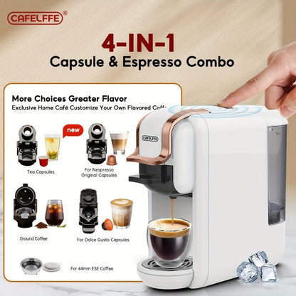 Cafelffe 4-in-1 Espresso Machine - Hot & Cold Automatic Capsule Coffee Maker, 19Bar Pressure, Compatible with Nespresso, Dolce Gusto Pods & ESEpods, Easy Clean, Perfect for Home Kitchen - Ideal Gift for Holidays - al-zeb-store