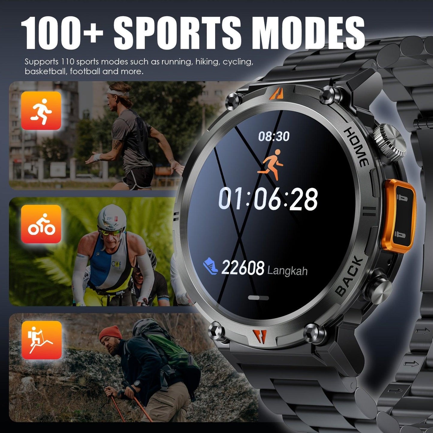 1pc INEYES KE3 Men'S Smartwatch, 3.68cm HD TFT Display, 300mAh Rechargeable Battery, USB Charging, 3ATM Water Resistant, Alloy Body, Silicone Strap, Call Function, Pedometer, LED Flashlight, Multiple Sports Modes, RTL8763EWE - al-zeb-store