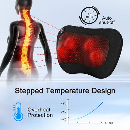 HOMEMASSA Ergonomic Heated Back and Neck Massager with Shiatsu Kneading, USB Rechargeable - Scent-Free, Polyester, Ideal for Full Body Relief, Perfect Christmas Gift for Men & Women, Back Massager - al-zeb-store