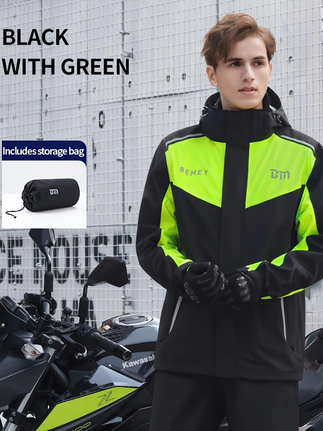 Men'S Raincoat Suit, Raincoat And Rain Pants Waterproof Suit, Motorcycle Riding Suit, Outdoor Waterproof, Breathable, High Performance, Durable Rain Gear, Suitable for Sports, Hiking, Travel B036 Black And Fluorescent Green - al-zeb-store