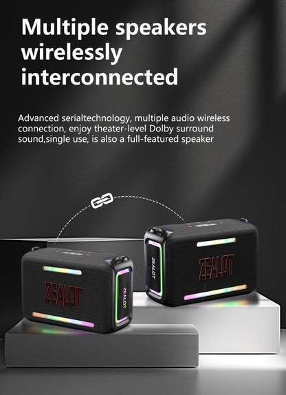 1pc ZEALOT S95 Portable Wireless Speaker, 120W Stereo Sound, 24000mAh Battery, 36H Playtime, IPX-5 Waterproof, Dual Pairing, HiFi Quality, 4 Speaker System, USB Rechargeable, for Home, Car, Outdoor, with App Control & Bass En - al-zeb-store