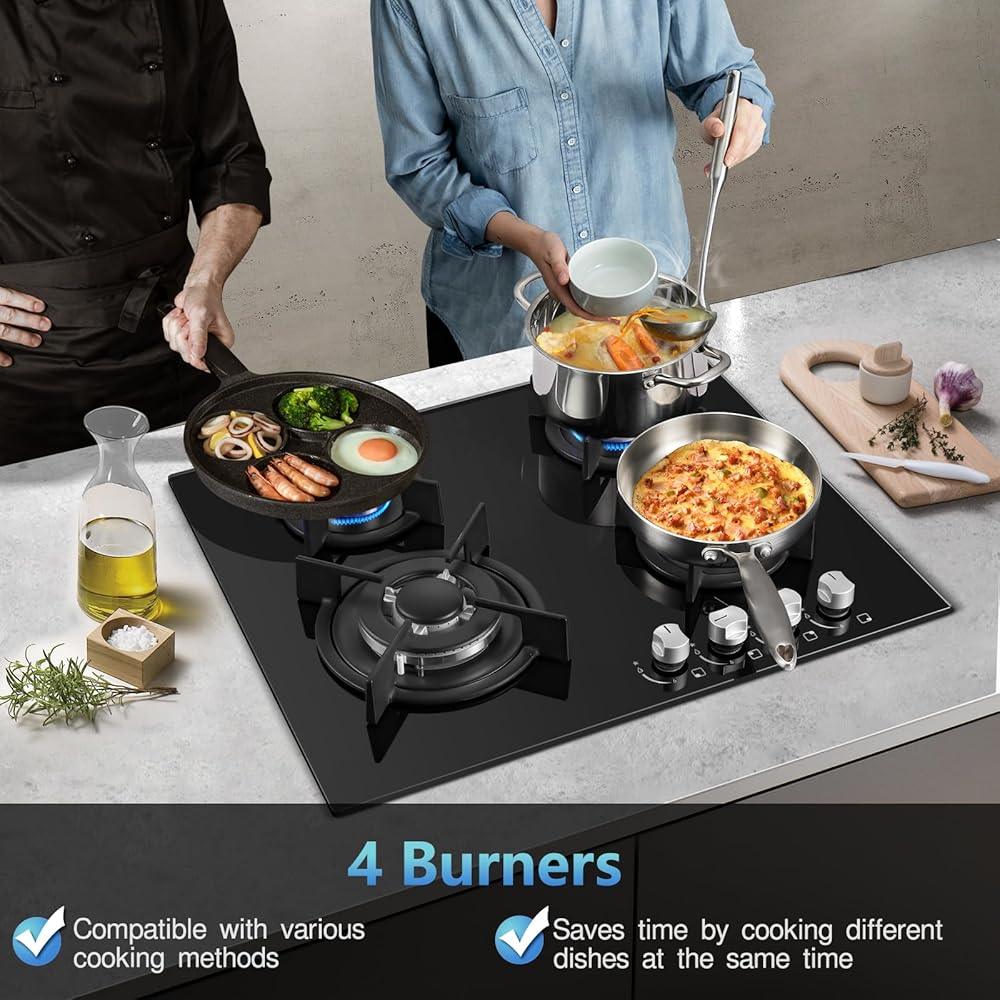 NEW Gas Hob 2 burners, 30cm Built in 2 Burners Gas on Glass Hob, NG/LPG Gas Hob Convertible, Gas Cooktop with Flame Out Protection, Iron Supports, 5200W - al-zeb-store