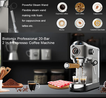 BioloMix 20 Bar Semi Automatic Powder Coffee Machine, with Milk Steam Frother Wand, for Espresso, Cappuccino, Latte and Mocha - al-zeb-store