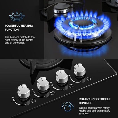 NEW Gas Hob 2 burners, 30cm Built in 2 Burners Gas on Glass Hob, NG/LPG Gas Hob Convertible, Gas Cooktop with Flame Out Protection, Iron Supports, 5200W - al-zeb-store