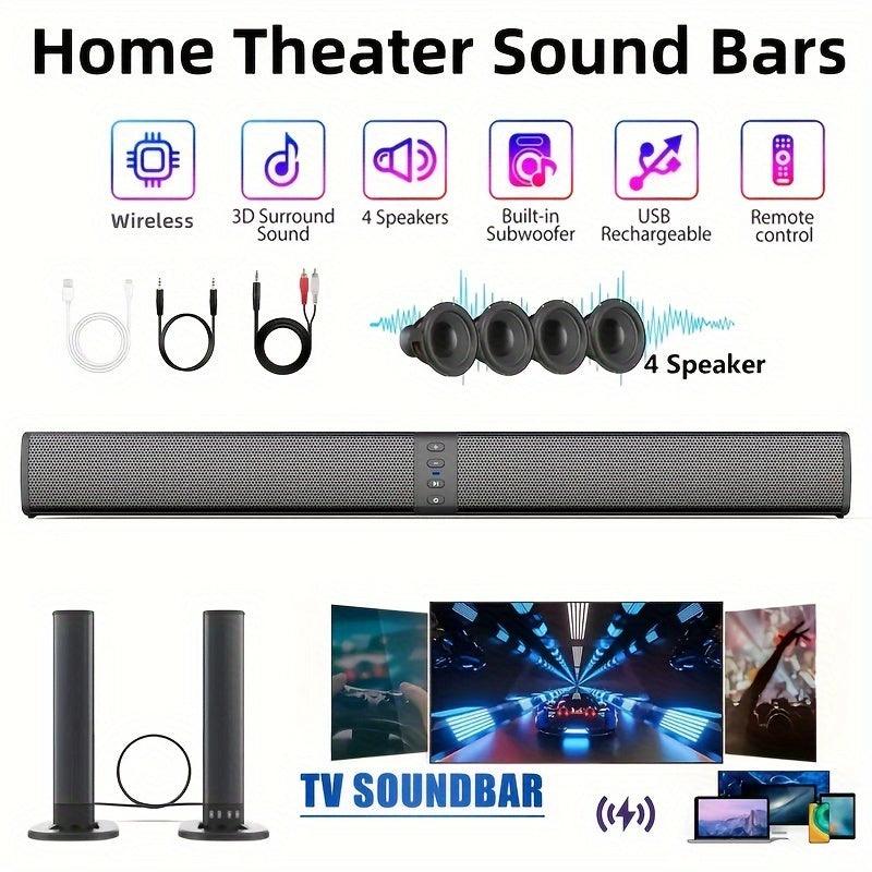 2-in-1 Wireless Stereo Bar Speaker - Home Theater System With Subwoofer, Bass Enhancement, Wireless Connectivity, TF, AUX, FM, RCA, TWS, 2000mAh Rechargeable Battery, Compatible With DVD Player, TV, Computer, Mobile Phone, Ga - al-zeb-store