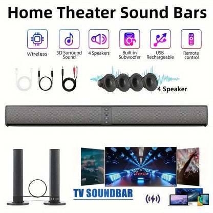 2-in-1 Wireless Stereo Bar Speaker - Home Theater System With Subwoofer, Bass Enhancement, Wireless Connectivity, TF, AUX, FM, RCA, TWS, 2000mAh Rechargeable Battery, Compatible With DVD Player, TV, Computer, Mobile Phone, Ga - al-zeb-store