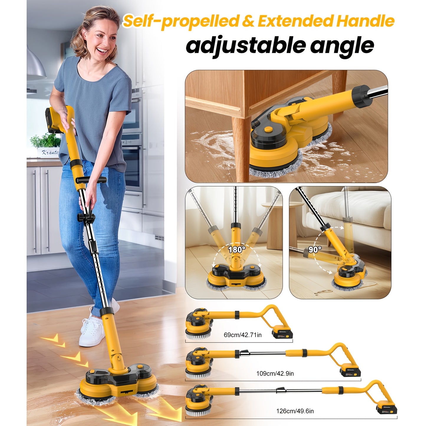 6000mAh Battery Electric Mop M1, 800RPM Cordless Electric Power Scrubber & Mops For Floor Cleaning, Best Automatic Spin Mops With Smart Display, Rotating Mop With LED Light & Water Spray