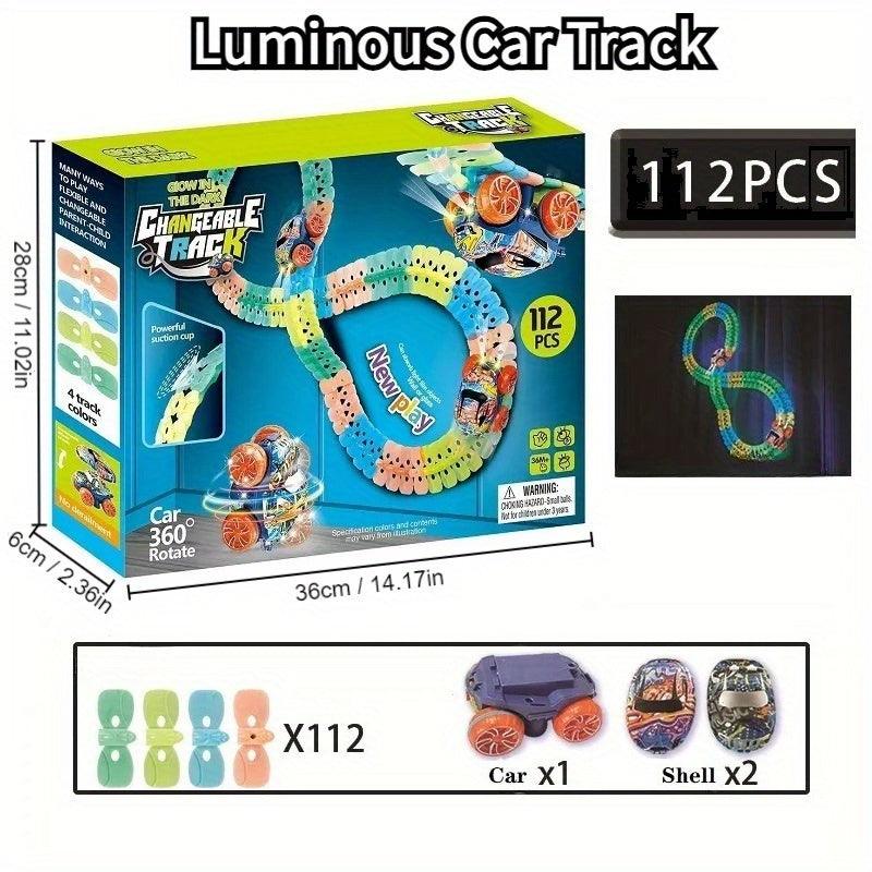 Flexible Kids Track Cars Set, LED Light-Up Race Car, Bendable Analog Track System, ABS Material, No Battery Required, Colorful Birthday Gift for Boys - al-zeb-store