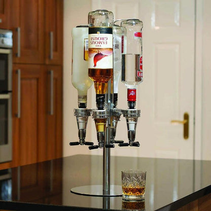 Four Bottle Optic Bar Butler Rotary Bottle Stand and Dispenser - Alcohol Home Bar Shot 27.5 x 32 x 27.5 centimetres - al-zeb-store