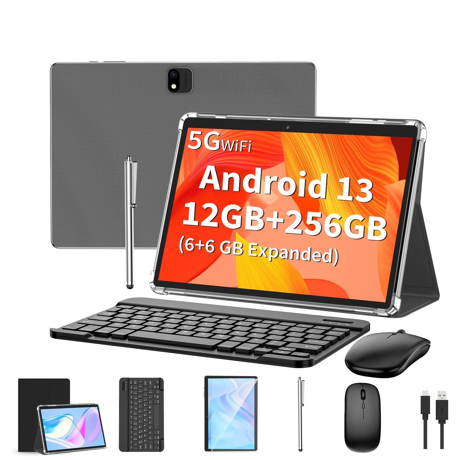 QDDQ Android 13 Tablet, 25.65 Cm Tablet With Keyboard, 12 (6+6)GB+256GB, 1TB Expand, 2 In 1 Tablet, 25.65 Cm Tablet With Case, Mouse, Stylus, 2.4G/5G WiFi, GPS, Tablet PC - al-zeb-store