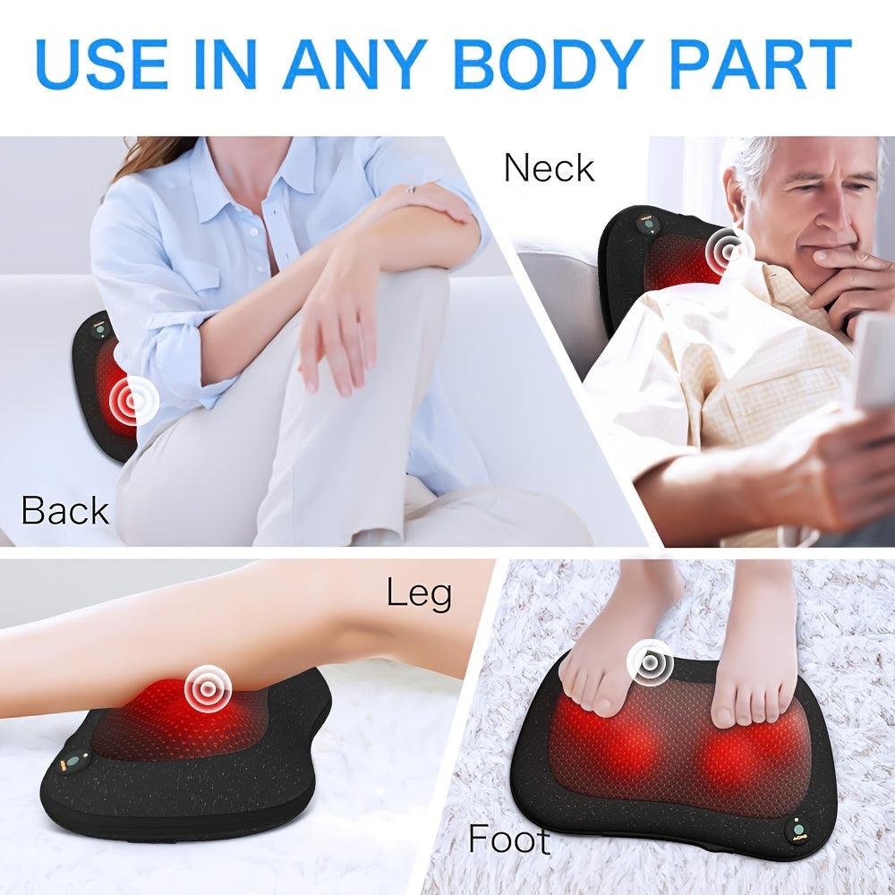 HOMEMASSA Ergonomic Heated Back and Neck Massager with Shiatsu Kneading, USB Rechargeable - Scent-Free, Polyester, Ideal for Full Body Relief, Perfect Christmas Gift for Men & Women, Back Massager - al-zeb-store