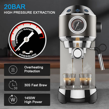 BioloMix 20 Bar Semi Automatic Powder Coffee Machine, with Milk Steam Frother Wand, for Espresso, Cappuccino, Latte and Mocha - al-zeb-store