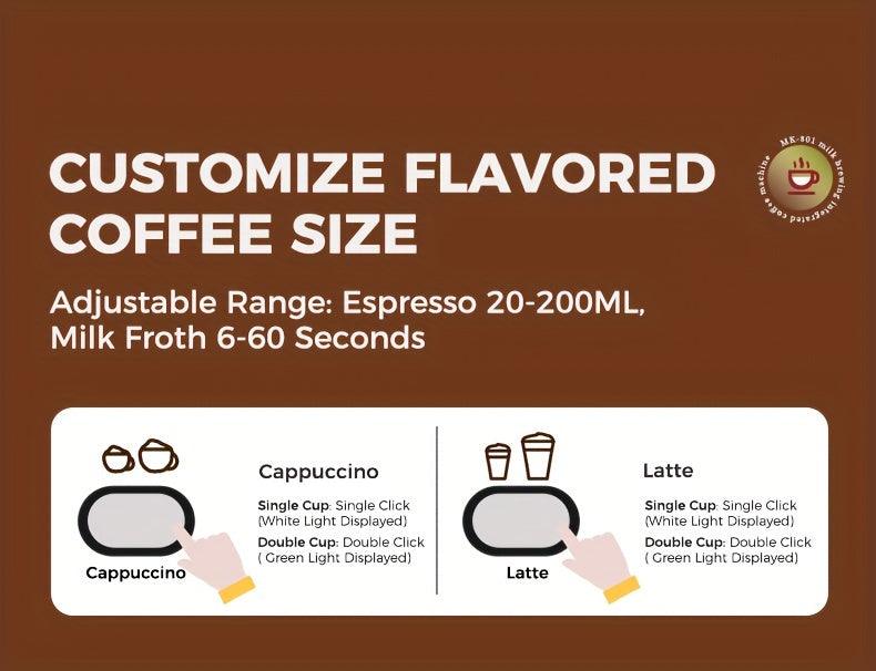 Cafelffe 6-in-1 Espresso Maker | 20Bar Italian Coffee Machine with Auto Milk Frother | One-Touch Latte & Cappuccino, Dual Heating System, Self-Cleaning, 1.3L Capacity - Perfect Gift for Holidays - al-zeb-store