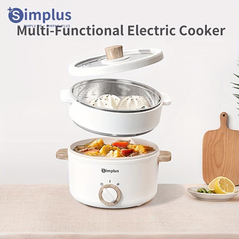 Simplus 1.5L Multi-Functional Electric Cooker with Steamer Lid, Stainless Steel, Dual Temperature Control, Long Handle, Anti-Scald Base, Overheat Protection - Ideal for Various Cooking Needs - al-zeb-store